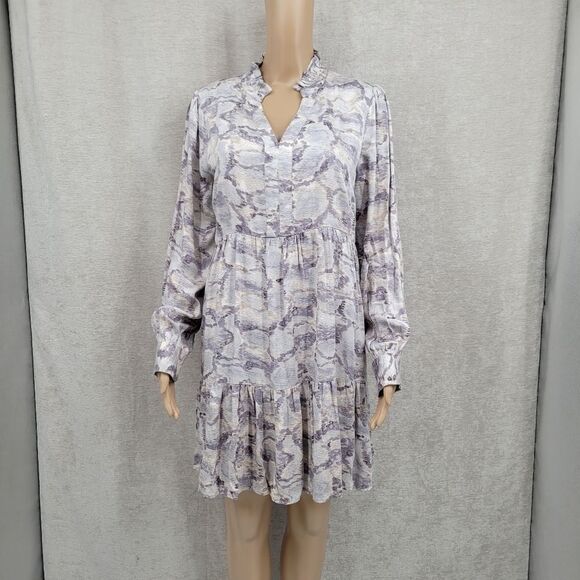 Karlie Abstract Snakeskin Print Long Sleeve Teired Dress Women's Size Medium - Picture 2 of 14